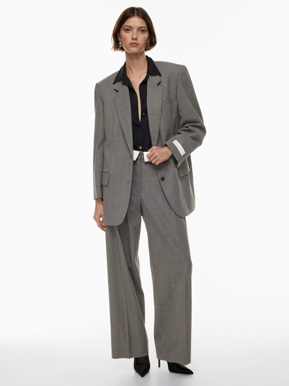 Aritzia Grey Oversized Blazer with Black Collar